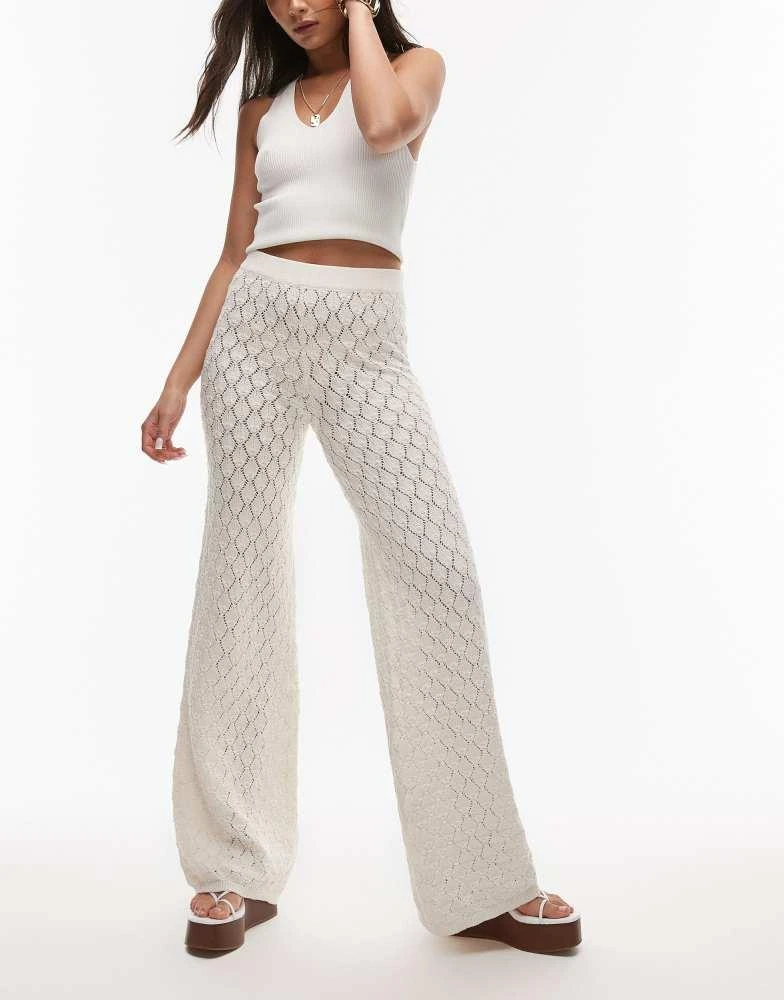 Mango Mango wide leg crochet trousers in off white 1