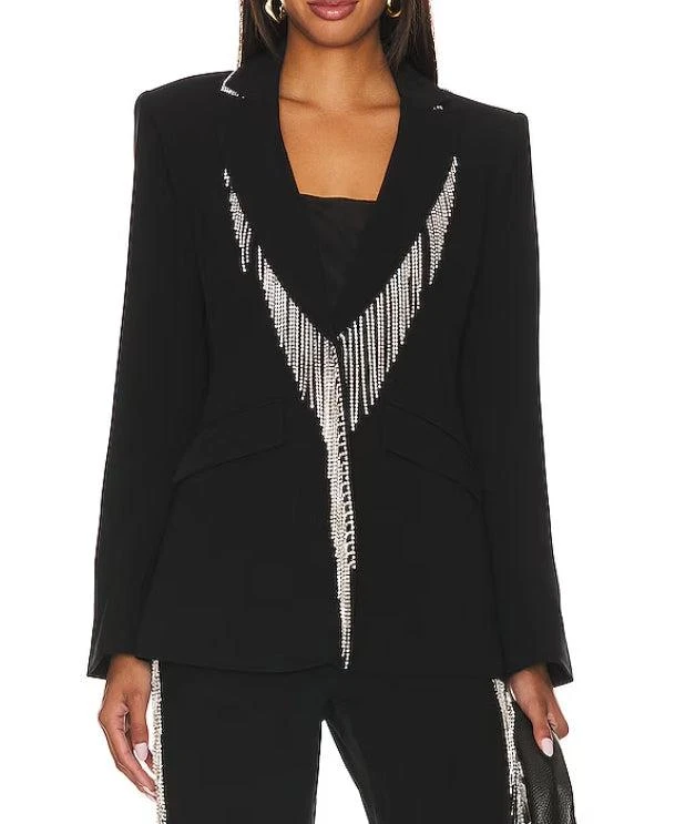 Cinq a Sept Cinq a Sept Women Rhinestone Fringe Embroidered Cheyenne Blazer Black 1