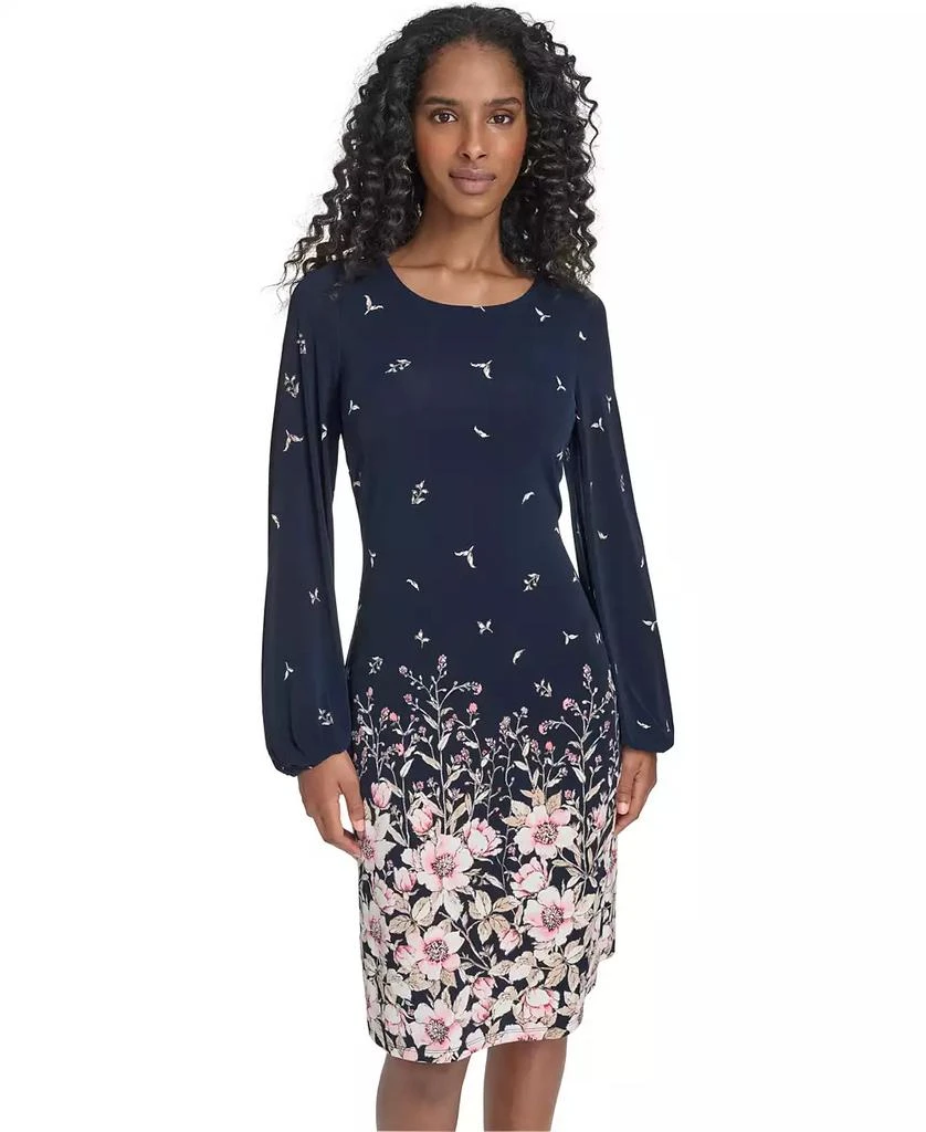 tommy hilfiger fall dresses Tommy Hilfiger Women's Petite Placement Print Shift Crewneck Dress - Blue