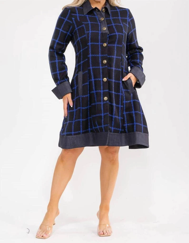 Karen T Design Plaid Coat Dress In Navy