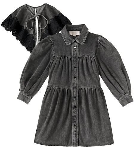 Petite Amalie Lace-trimmed cotton chambray dress 1