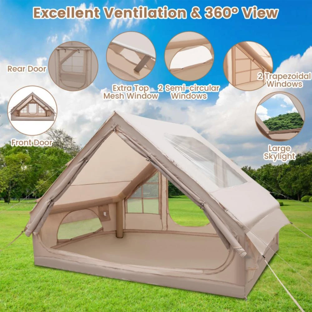 Hivvago 4-6 People Inflatable Camping Tent with Porch and Carrying Bag-Beige 5
