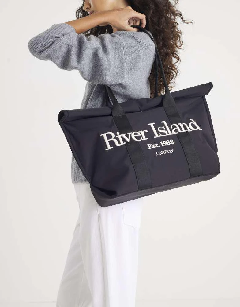 River Island River Island Roll top holdall bag in black 2