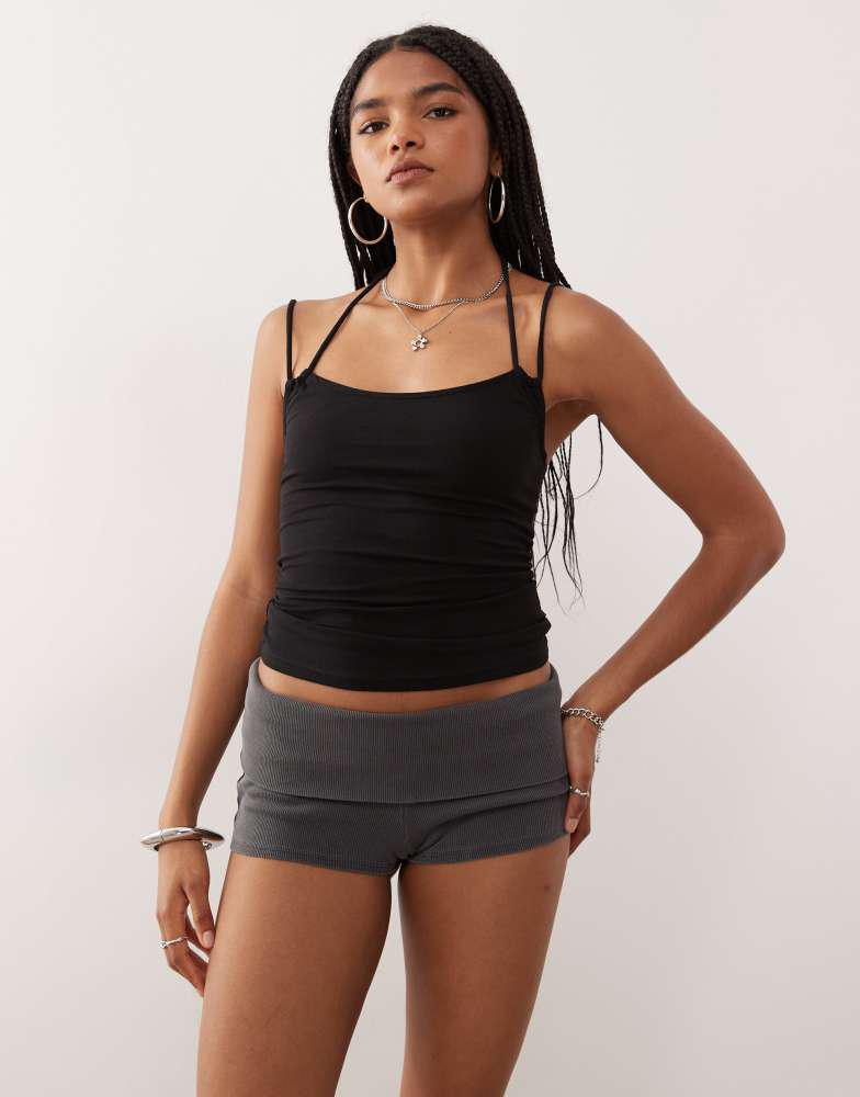 Weekday Weekday jersey ribbed hot pants with fold over waistband in washed black
