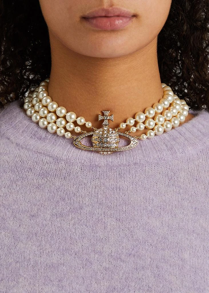 Vivienne Westwood Three Row Bas Relief faux pearl orb choker 2
