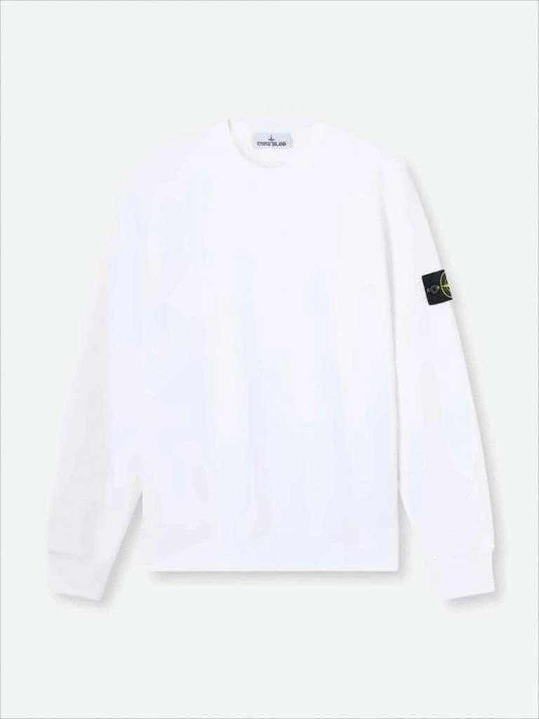 Stone Island Long-Sleeve White Cotton T-Shirt with Distinctive Patch