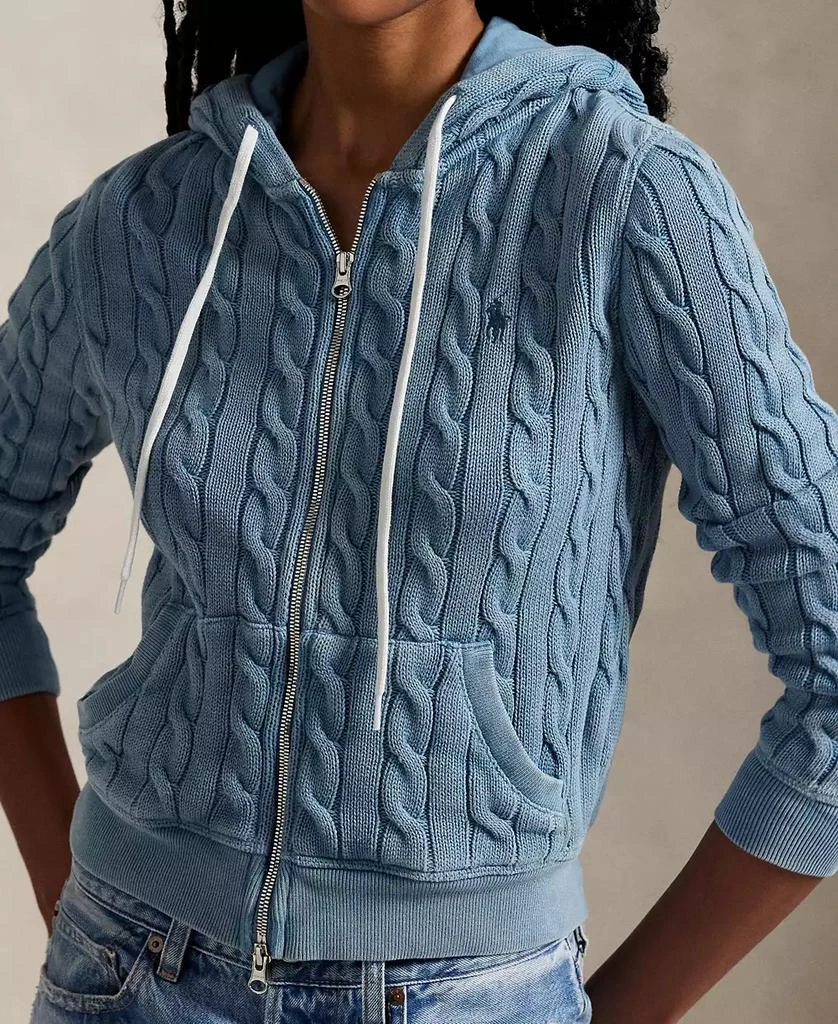 Ralph Lauren Women's Cable-Knit Cotton Full-Zip Hoodie Sweater 3