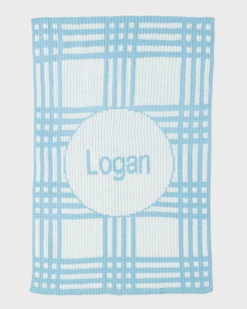 Butterscotch Blankees Personalized Plaid Knit Baby Blanket, Light Blue