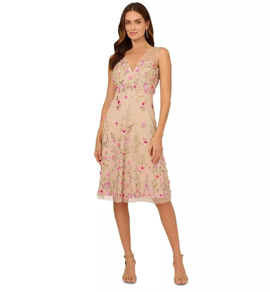 Adrianna Papell Women's Beaded Mesh Midi Sequin Dress 2