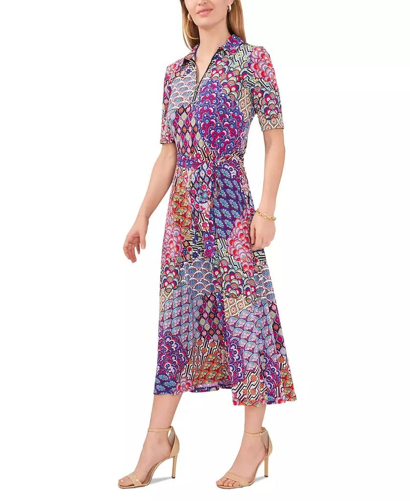 MSK Petite Mod-Print Fit & Flare Collared Dress 3