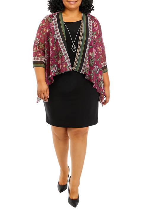 Sandra Darren Darren Plus Size Chiffon Printed Jacket Dress