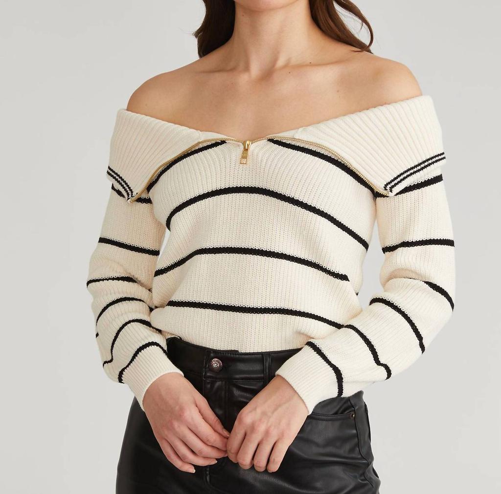 525 America 525 America - Barrow Stripe Off Shoulder Pullover Sweater