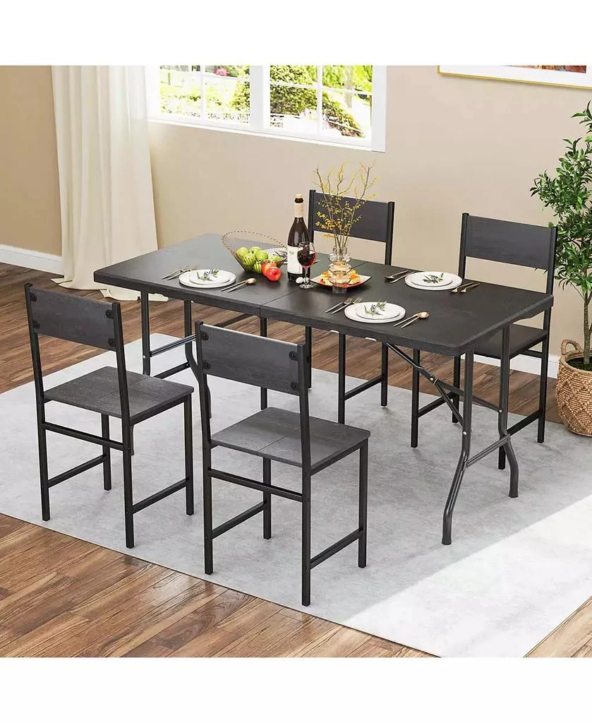 Costway 5 ft Folding Picnic Table Outdoor Dining Table with Rattan Grain HDPE Tabletop 6