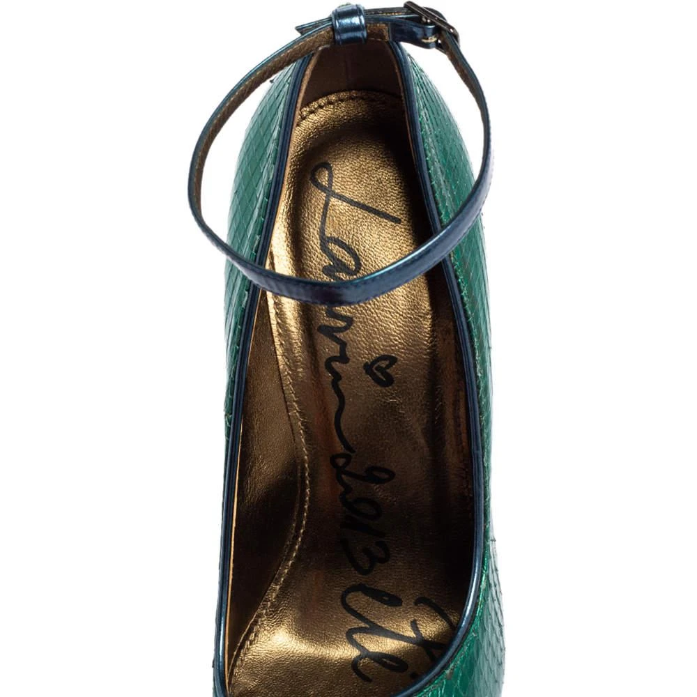 Lanvin Lanvin Green/Blue Snakeskin Leather Pointed-Toe Ankle-Strap Pumps Size 38 7