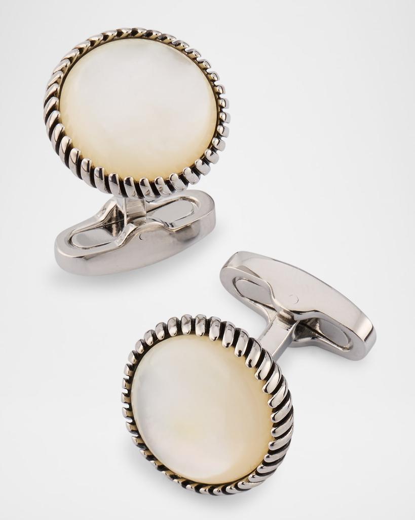 LINK UP Men's Mother Of Pearl Rope-Border Cufflinks