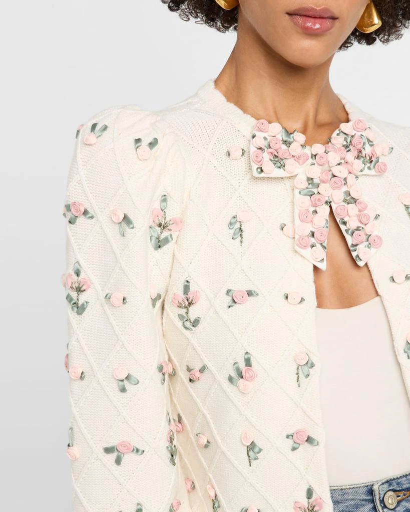Alice + Olivia Kitty Floral Puff-Sleeve Cardigan 6