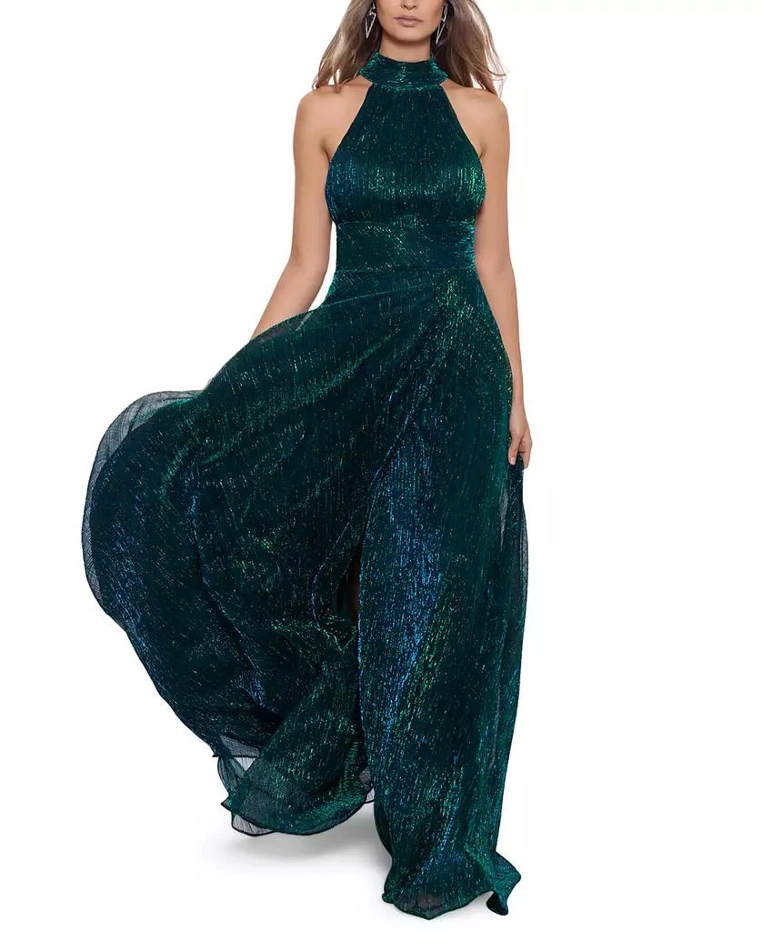 Betsy & Adam Metallic Halter Gown 4