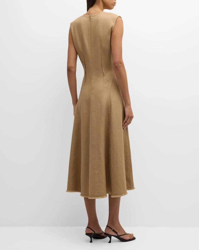 Lafayette 148 New York Sleeveless Fringe-Trim Linen Midi Dress 6