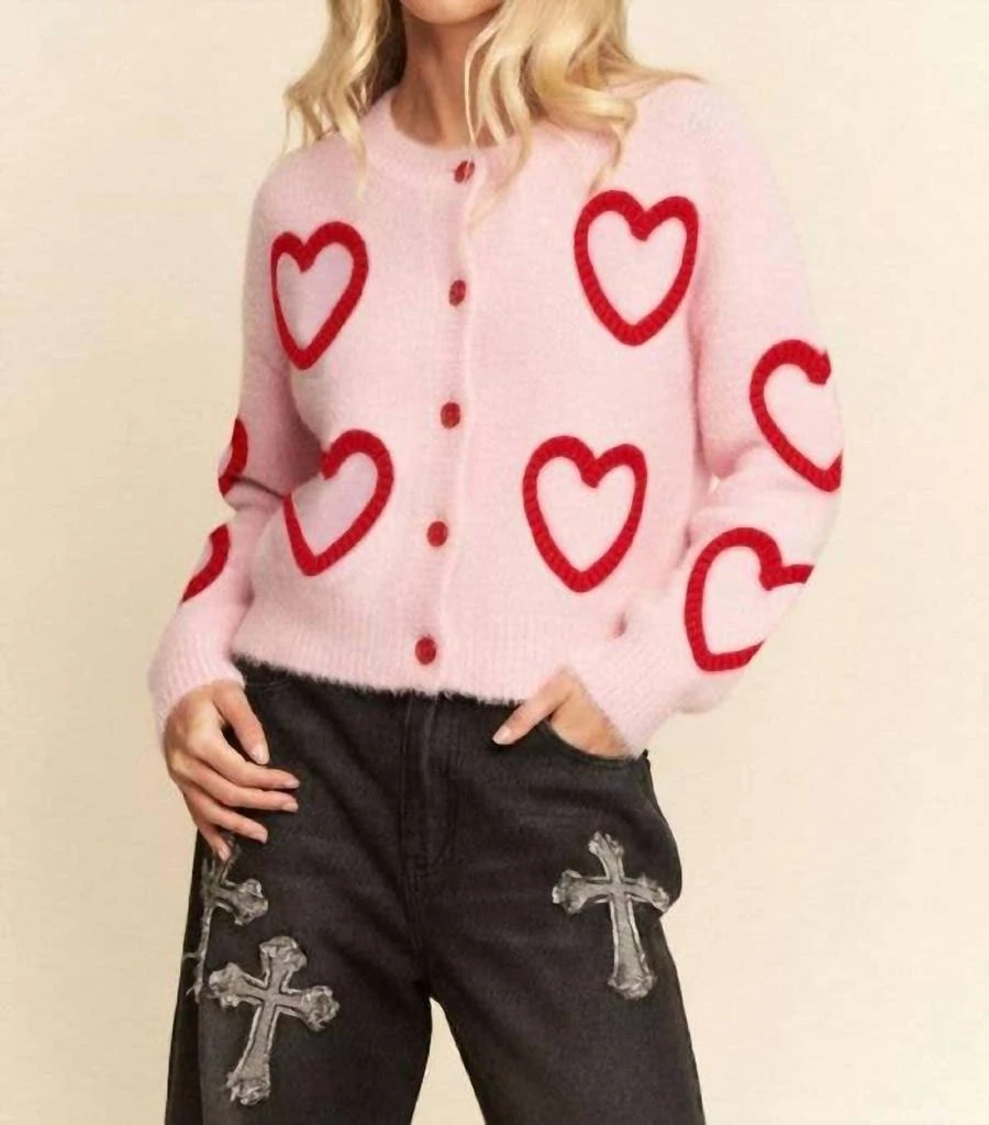 DAVI 
DANI Davi 
Dani - Fuzzy Heart Pattern Soft Texture Cardigan - Plus