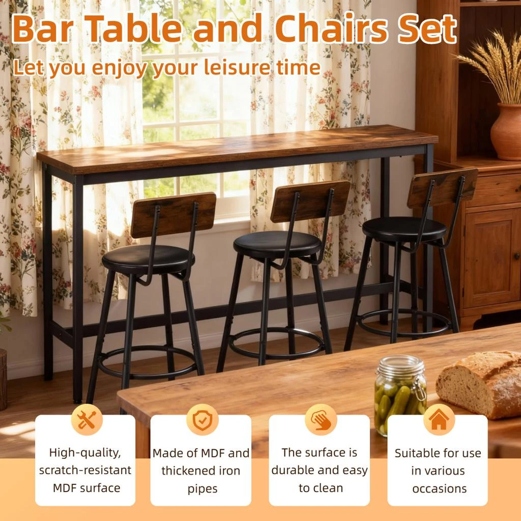 Streamdale Furniture Streamdale Bar Table and Chairs Set for 3, 4 Piece Industrial Dining Set with Stools. 2