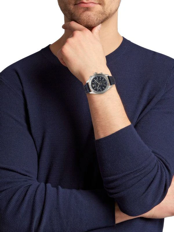 Versace Athletic Chrono Stainless Steel
Calf Leather Strap Watch/44MM 2