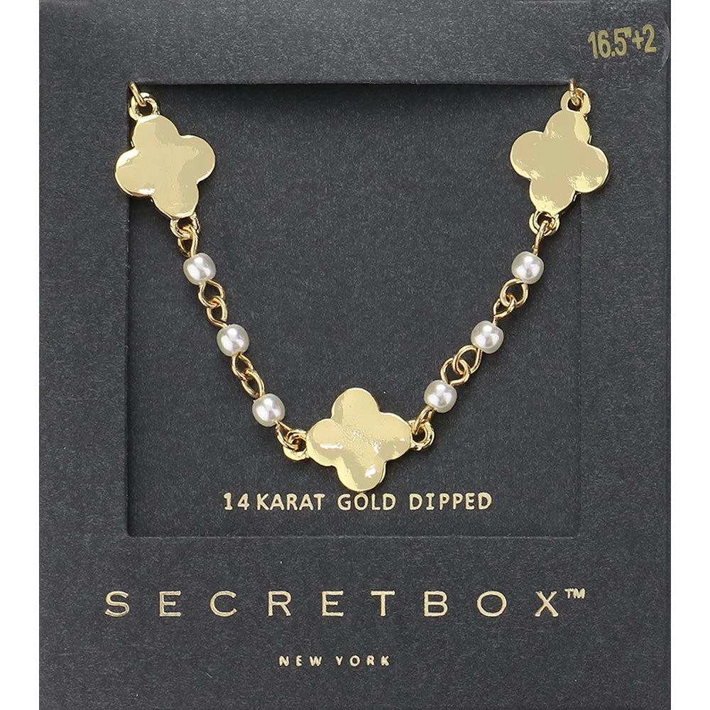 FASHNZFAB SECRET BOX_14K Gold Dipped Quatrefoil Pearl Link Necklace