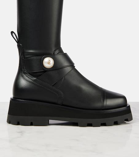 ダーツ Mina Taupe Leather Tall Ribbed Moto Sneaker Boots - Zuri Boots
