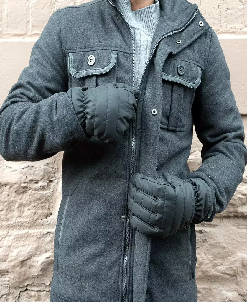 Isotoner Signature Men's Quilted Pongee Gathered Wrist Water Repellent and Touchscreen Gloves 5