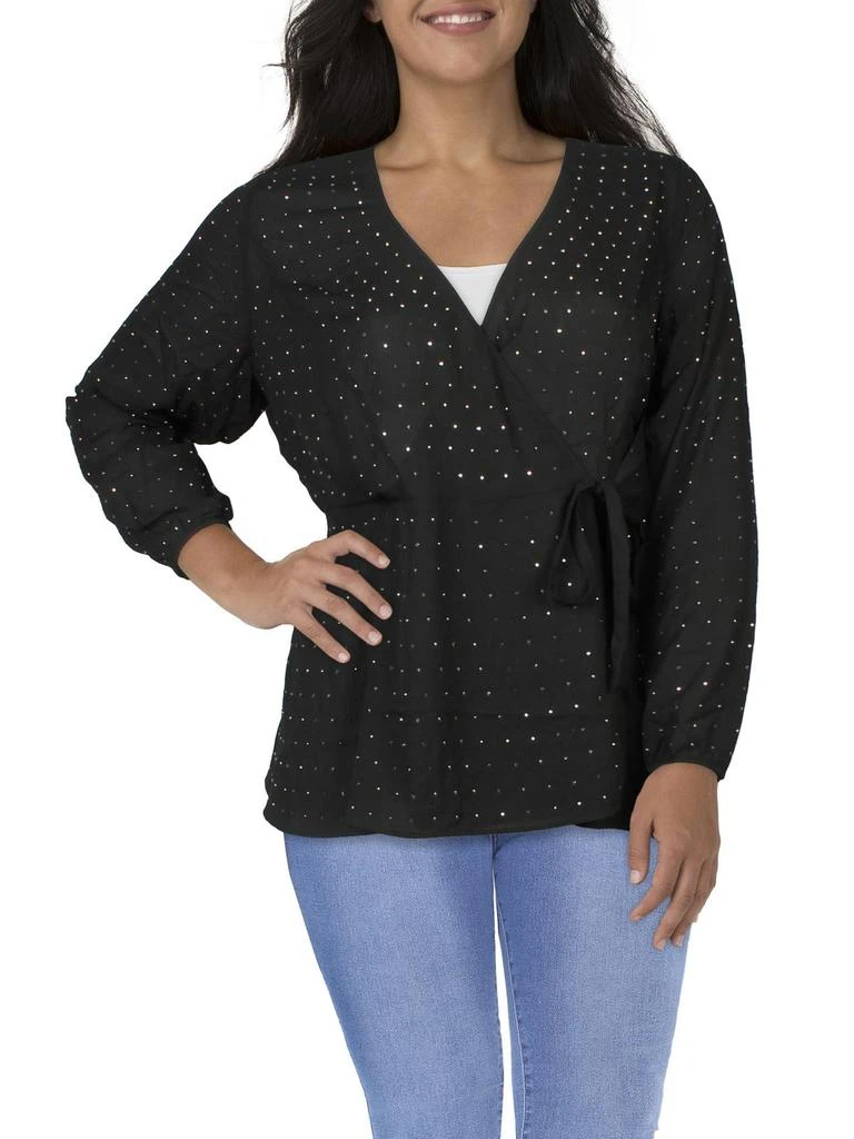 City Chic Plus Womens Side Tie Embellished Wrap Top 4