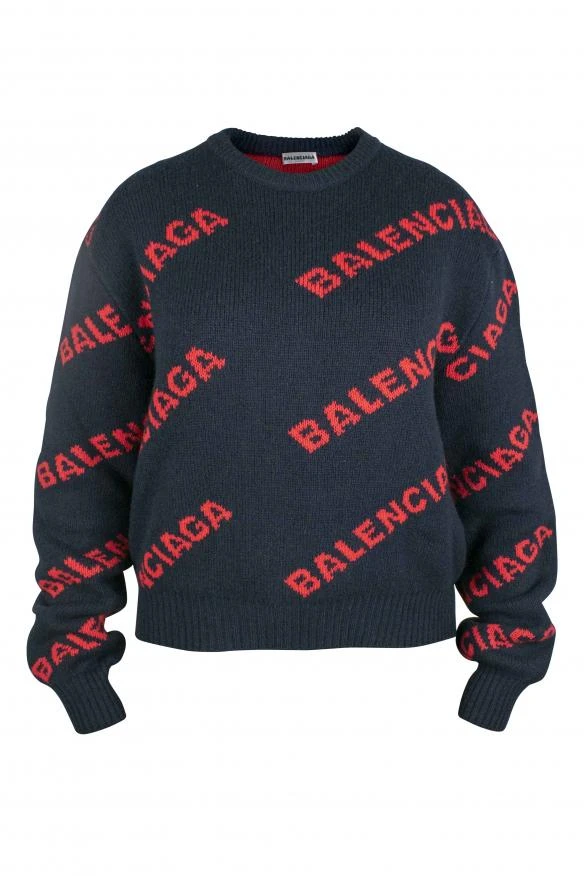Balenciaga Luxury sweater for women balenciaga navy blue sweater with red logo 1