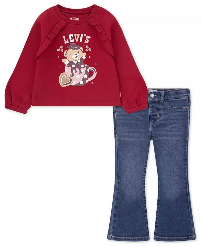 Levi
s Toddler Girls 2-Piece Ruched Crewneck Sweatshirt and Flared Jeans Set