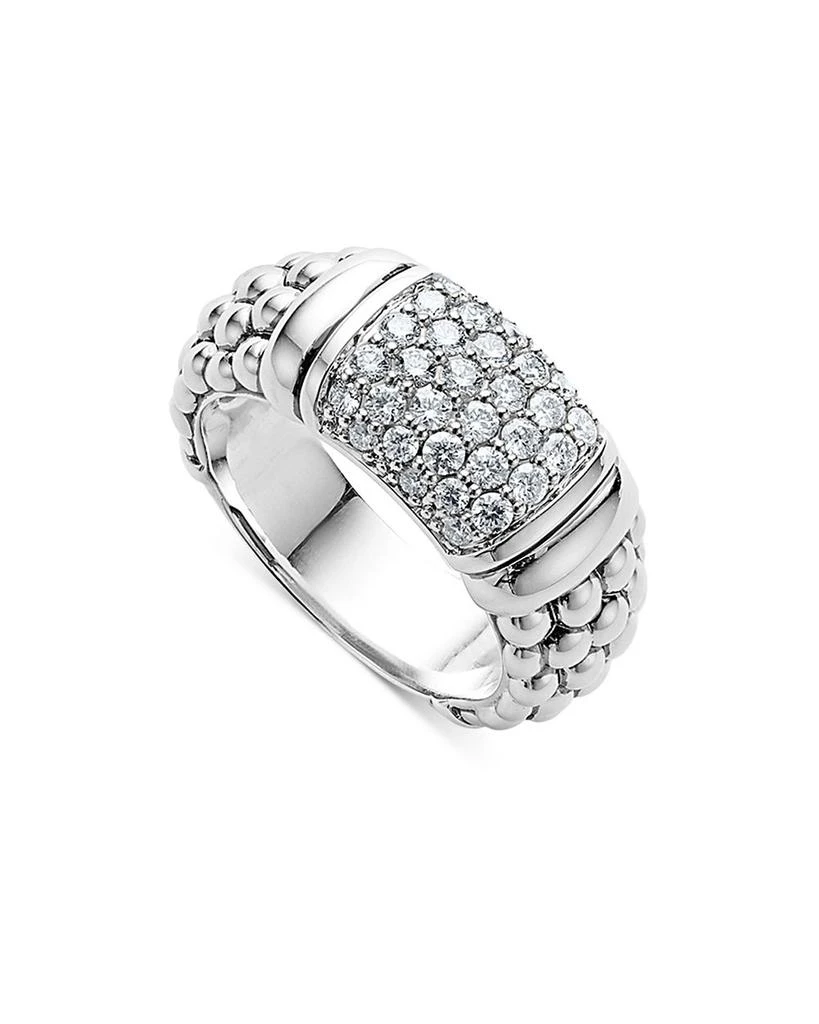 LAGOS Sterling Silver Pavé Diamond Caviar Ring 2