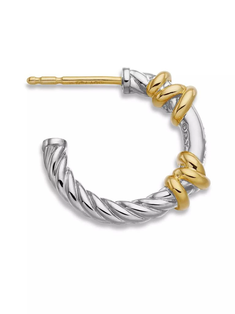 David Yurman Petite Helena Wrap Hoop Earrings in Sterling Silver with 18K Yellow Gold and Diamonds, 3/4in 4