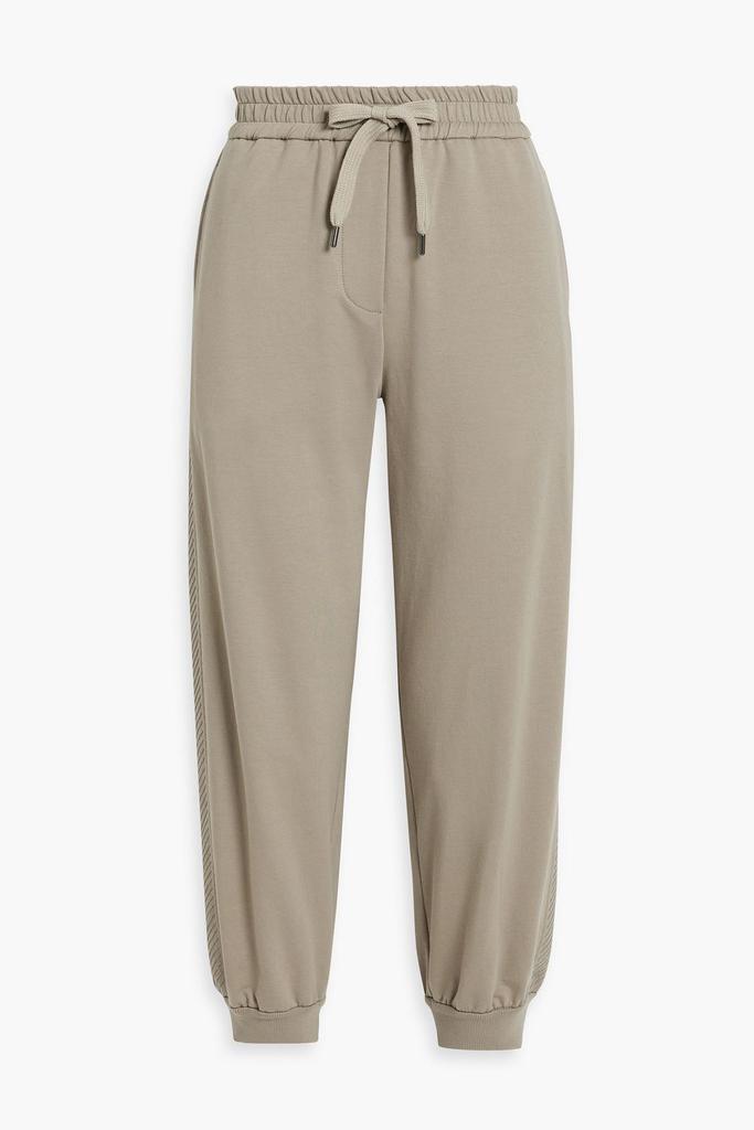 Brunello Cucinelli Cropped embellished French cotton-blend terry track pants