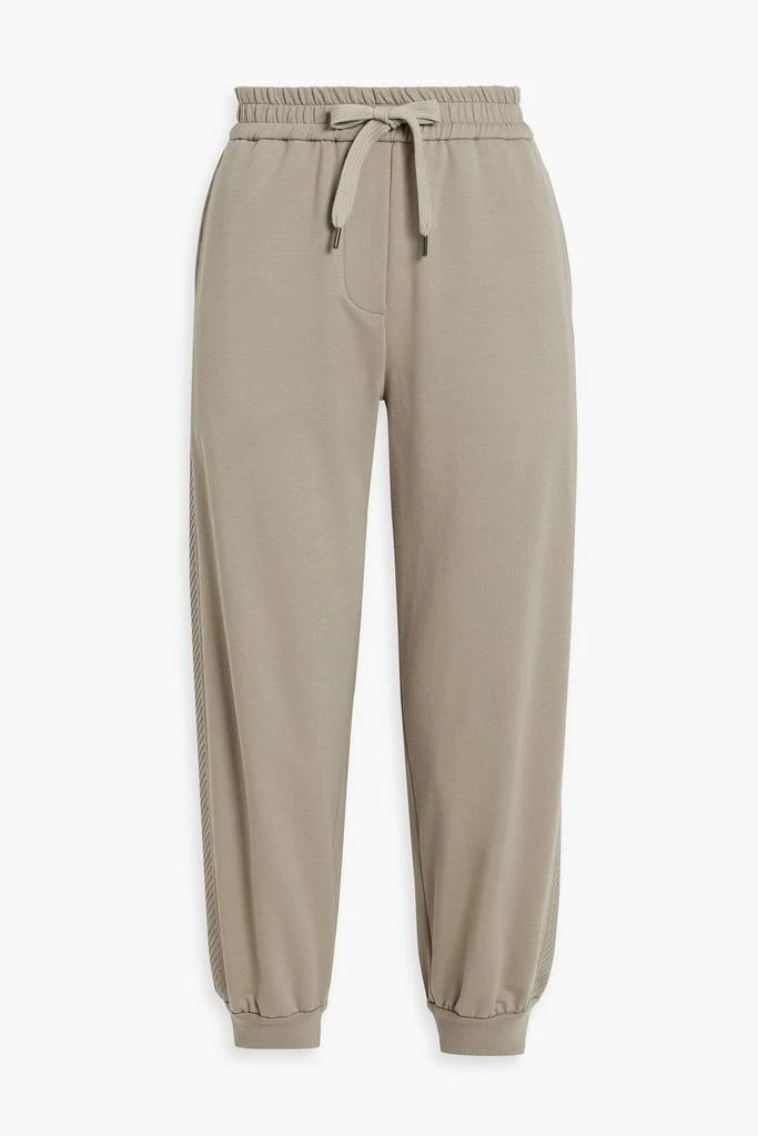 Brunello Cucinelli Cropped embellished French cotton-blend terry track pants 1