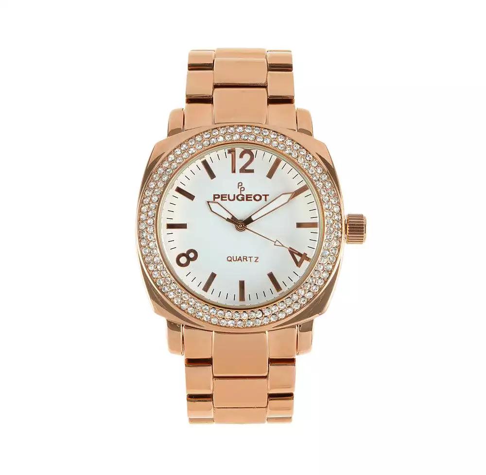 Peugeot Women's 40mm Rose Gold Boyfriend Bracelet Watch with Crystal Bezel