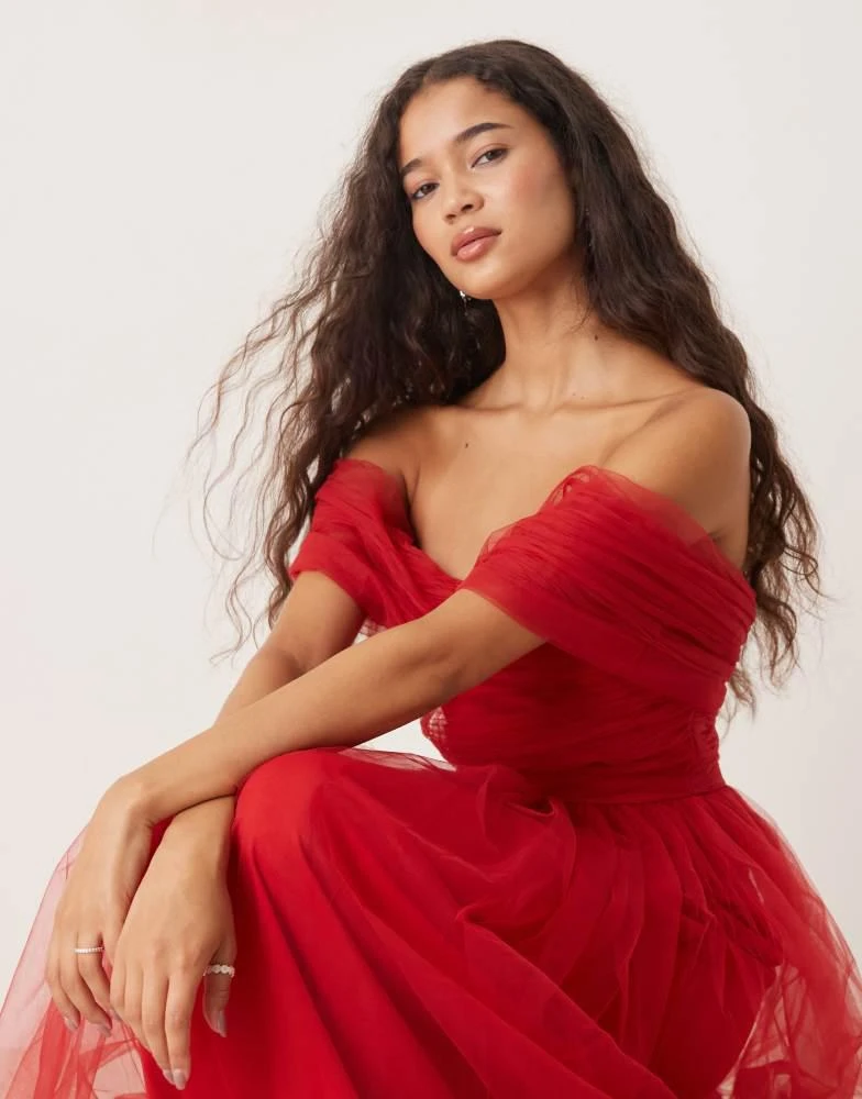 Lace & Beads off shoulder maxi tulle dress in red  On Sale Now with Up to  31% Off | Discover Exclusive Deals & Savings at BeyondStyle  Authentic  Lace & Beads