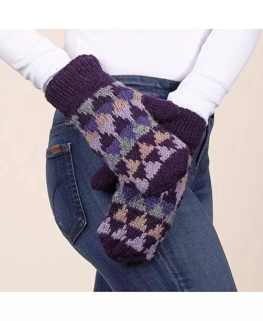 Feelgoodz Women's Artisan Hand-Knit Jaya Harlequin Wool Mitten 2