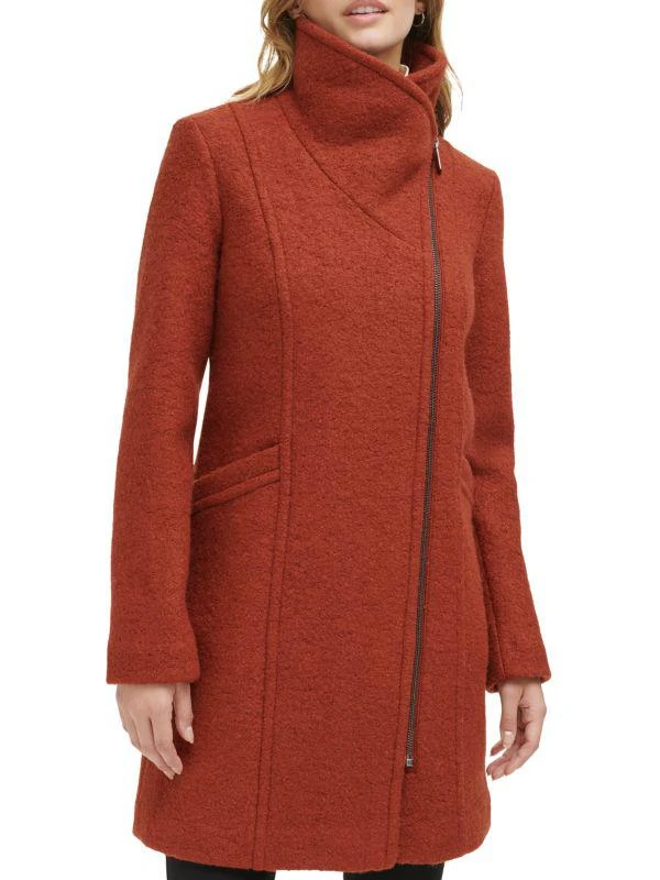 Kenneth Cole Asymmetrical Zip Wool Boucle Coat 4