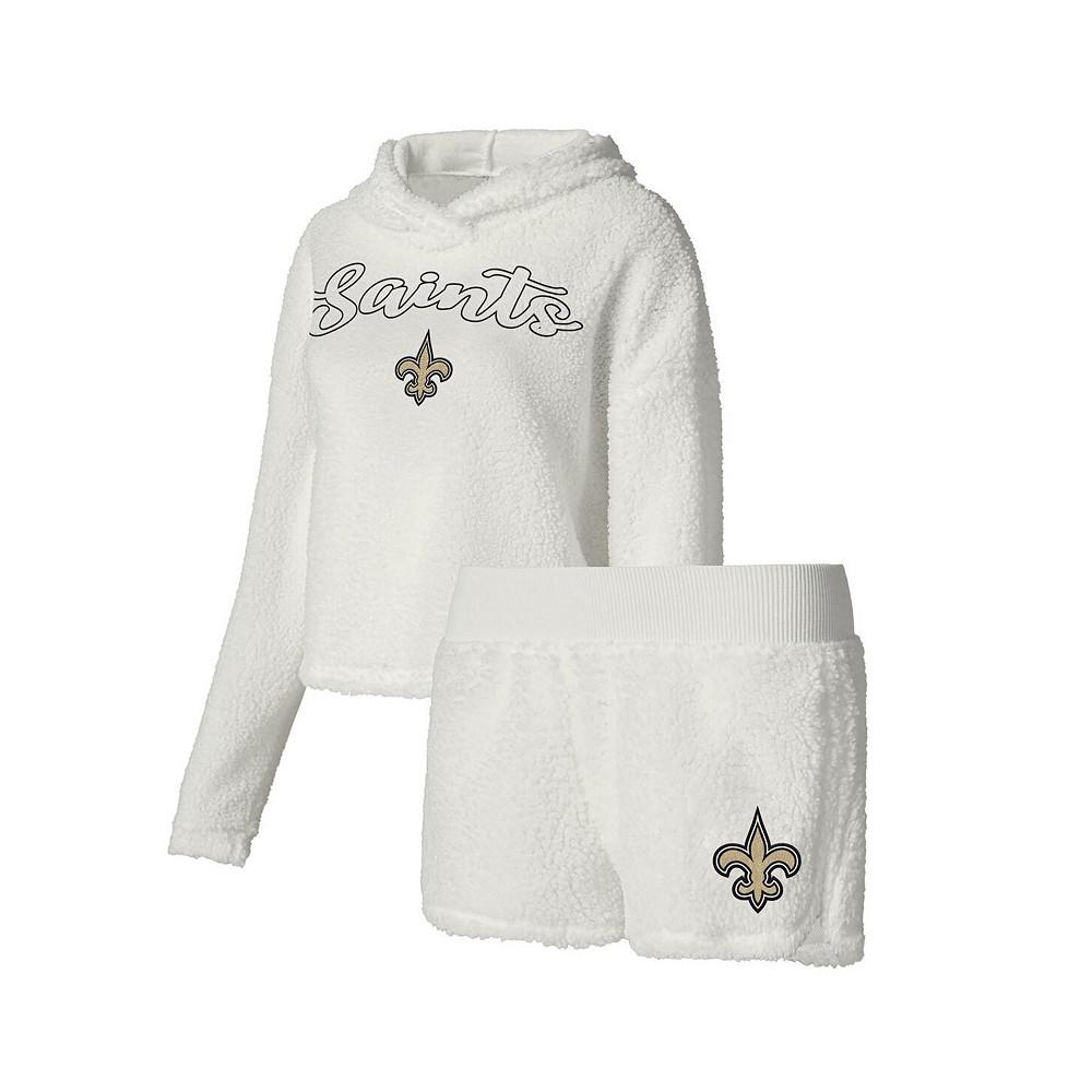 Concepts Sport Women's White New Orleans Saints Fluffy Pullover Sweatshirt and Shorts Sleep Set