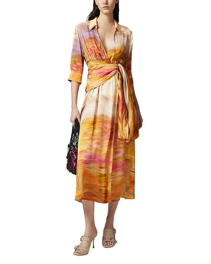 Pinko, Printed satin V-neck dress, Multi. beige/pink, 42 Pinko, Printed satin V-neck dress, Multi. beige/pink, 42