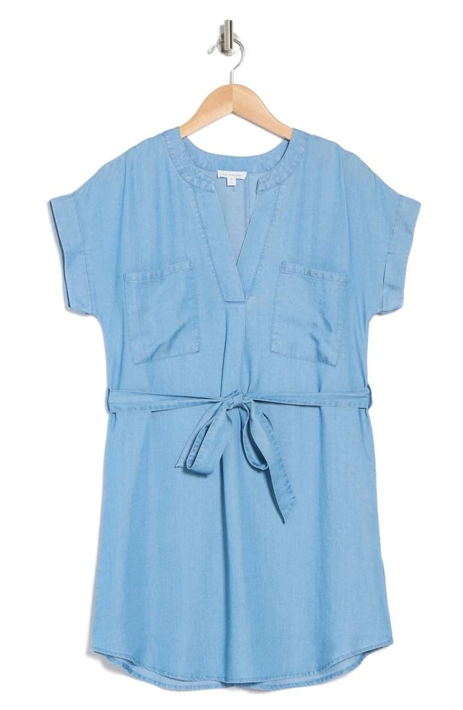 Blu Pepper Short Sleeve Tie Waist Chambray Minidress 3
