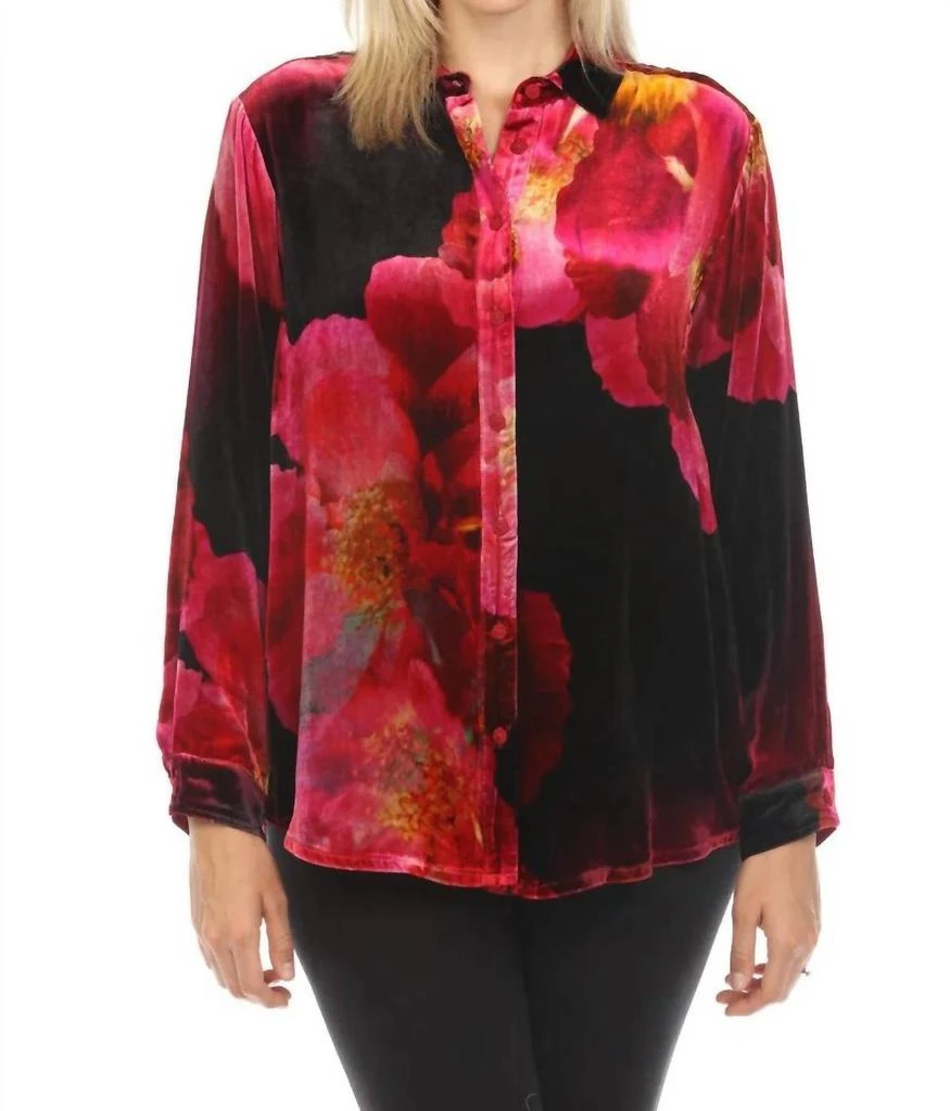 Johnny Was Velvet Oversized Shirt In Ruby Bloom 1