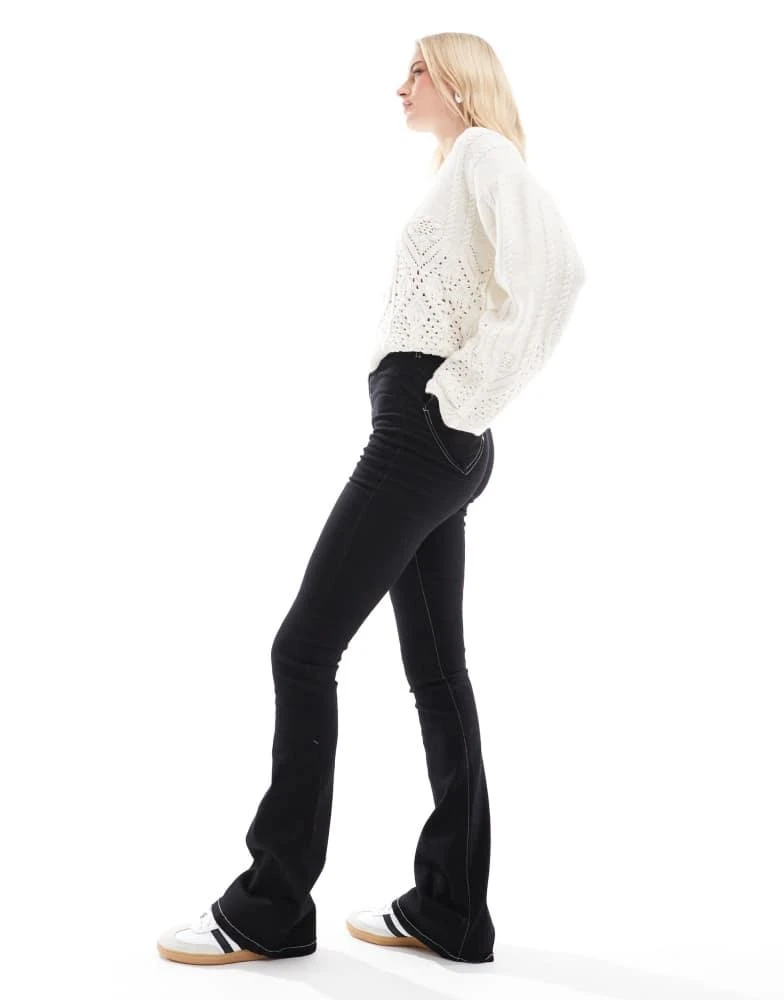 Don't Think Twice DTT Tall Bianca high waist flared jeans with heart pocket detail in black 3