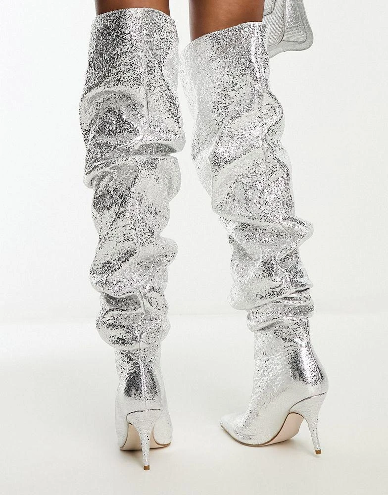 AZALEA WANG Azalea Wang Seira ruched over the knee boot in silver 2