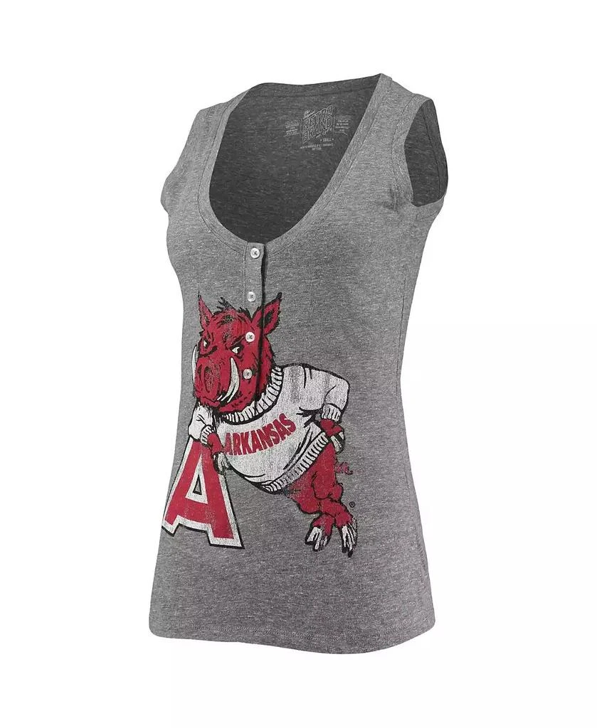 The Original Retro Brand Women's Heathered Gray Arkansas Razorbacks Relaxed Henley Tri-Blend V-Neck Logo Tank Top 2