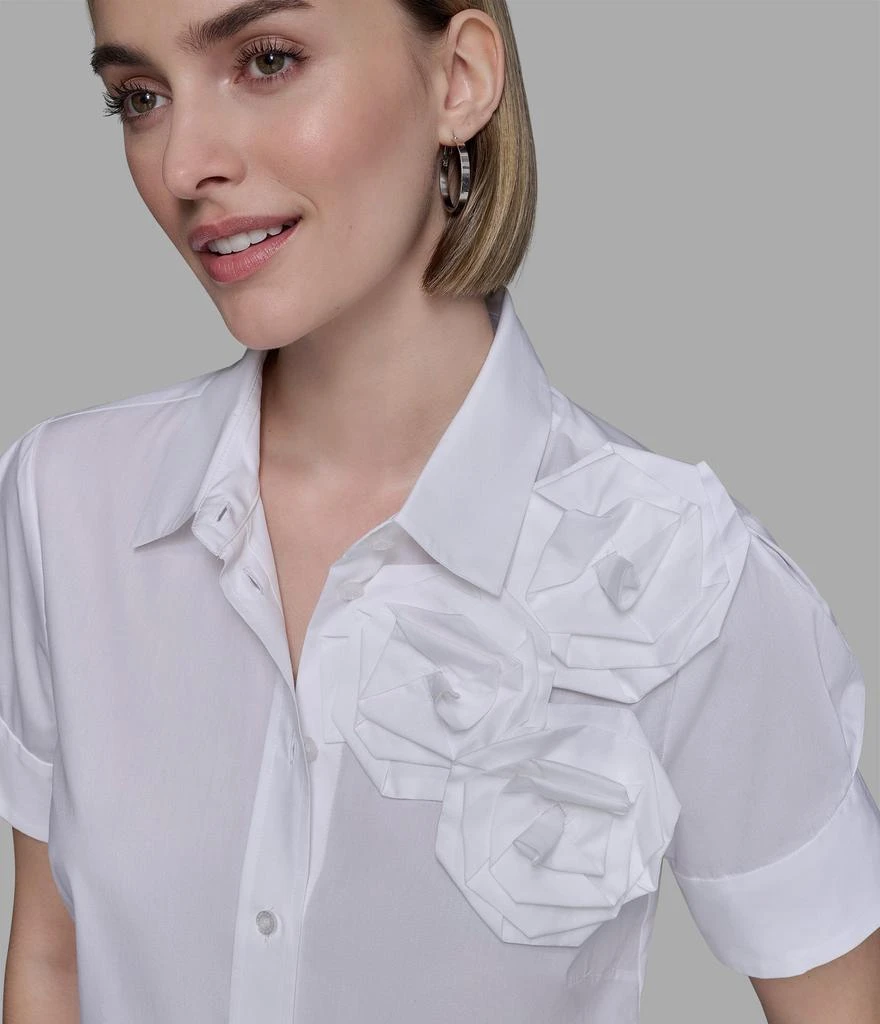 Karl Lagerfeld Paris SHORT SLEEVE POPLIN SHIRT WITH FLORAL APPLIQUÉ 5