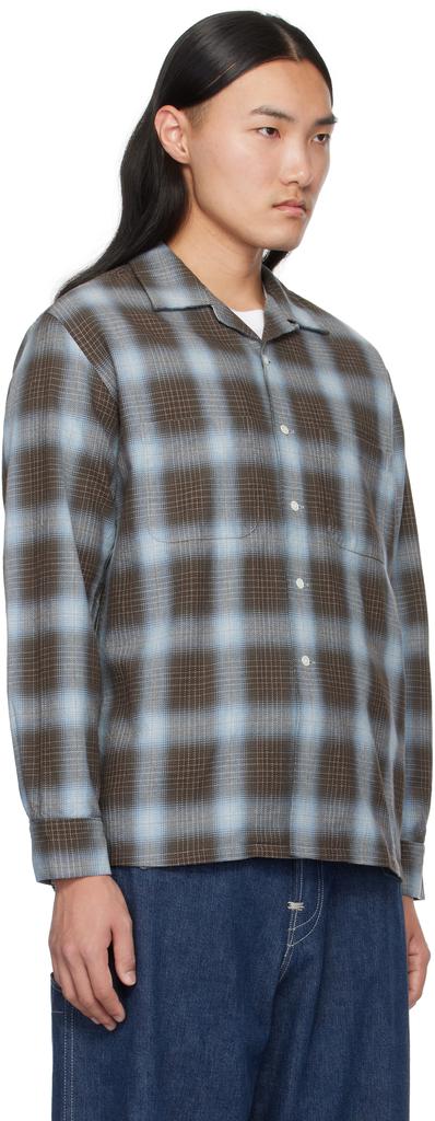 BEAMS PLUS Brown & Blue Open Collar Indigo Ombre Plaid Shirt