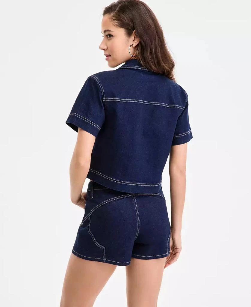 Bar III Women's Seamed Denim Zip-Front Top, Exclusively at Macy's 4