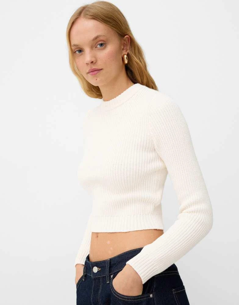 Bershka Bershka round neck sweater in white 3